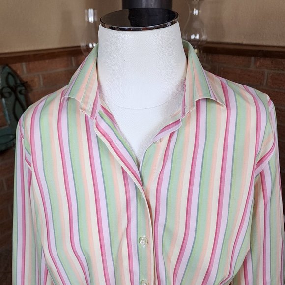 Lands' End Button Front Blouse Pastel Stripes 3/4 Sleeves Sz 12 - Picture 1 of 5